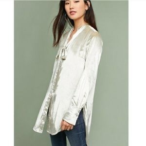 Anthropologie- Maeve-Crushed Velvet Tie Neck Tunic